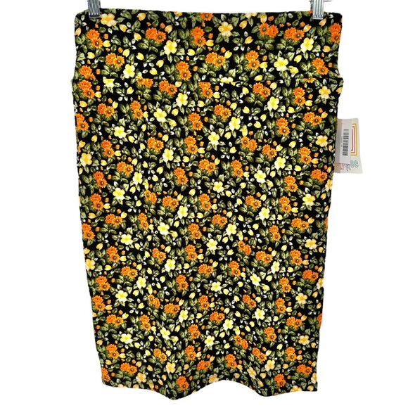 LuLaRoe Cassie Skirt Womens M Black w Orange Yellow Green Florals NWT - Picture 1 of 9